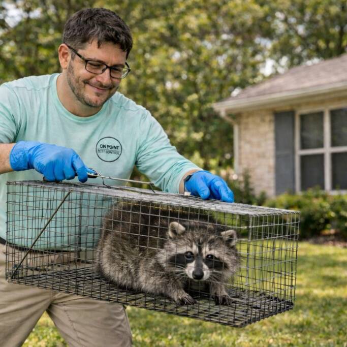 Cypress Raccoon Removal Wildlife technician removing a raccoon