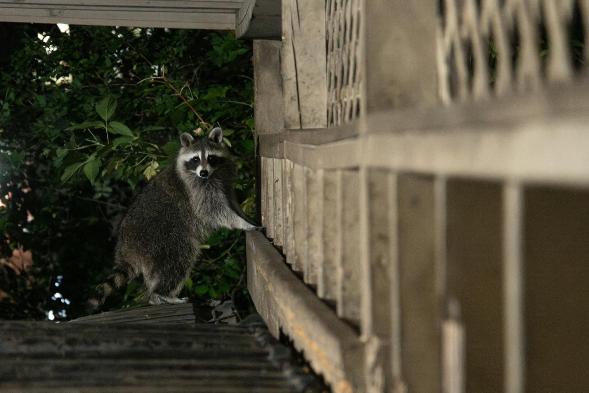 Raccoon looking to enter a home near Spring Texas needing raccoon control and exclusion